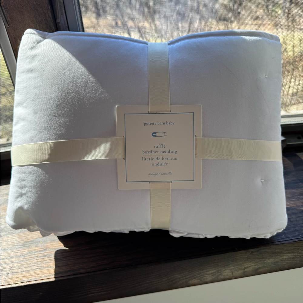 Pottery Barn Kids White Ruffle Bassinet bumper and Skirt